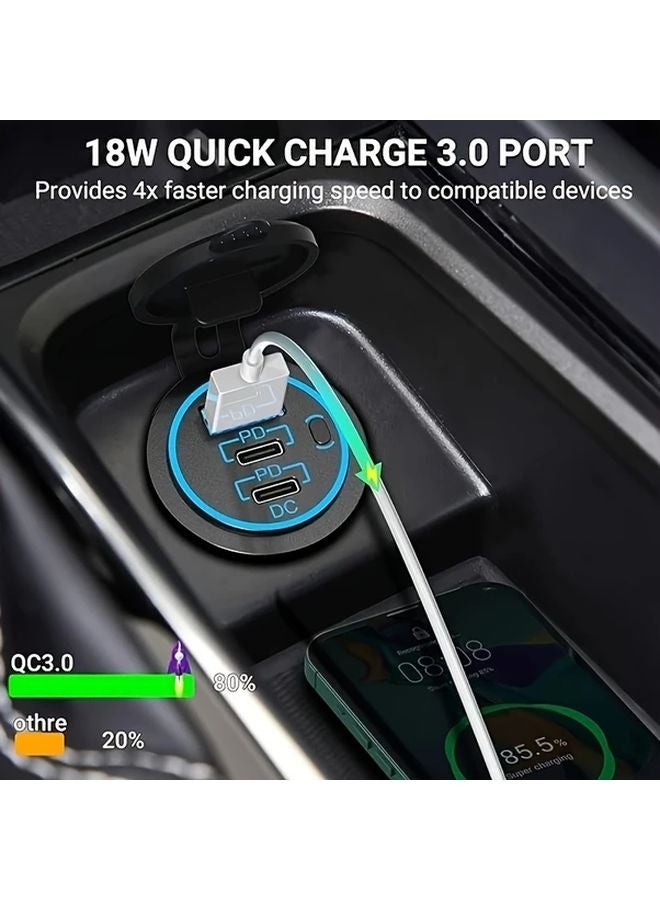 Blue Dual Port 30W PD USB C 18W QC3 0 Car Charger With On Off Switch - Image 4